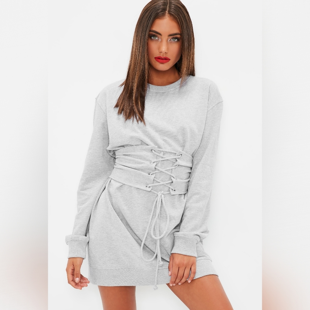 Missguided Grey Corseted Sweatshirt Dress